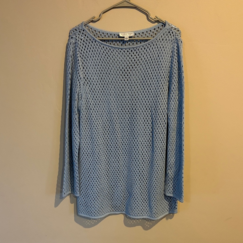 EUC St John Women's Blue Mesh Top